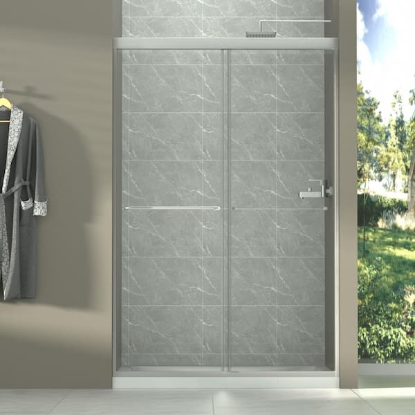 Xspracer Victoria 44-48 in. W x 72 in. H Sliding Framed Shower Door in Brushed Nickle Finish with Clear SGCC Tempered Glass