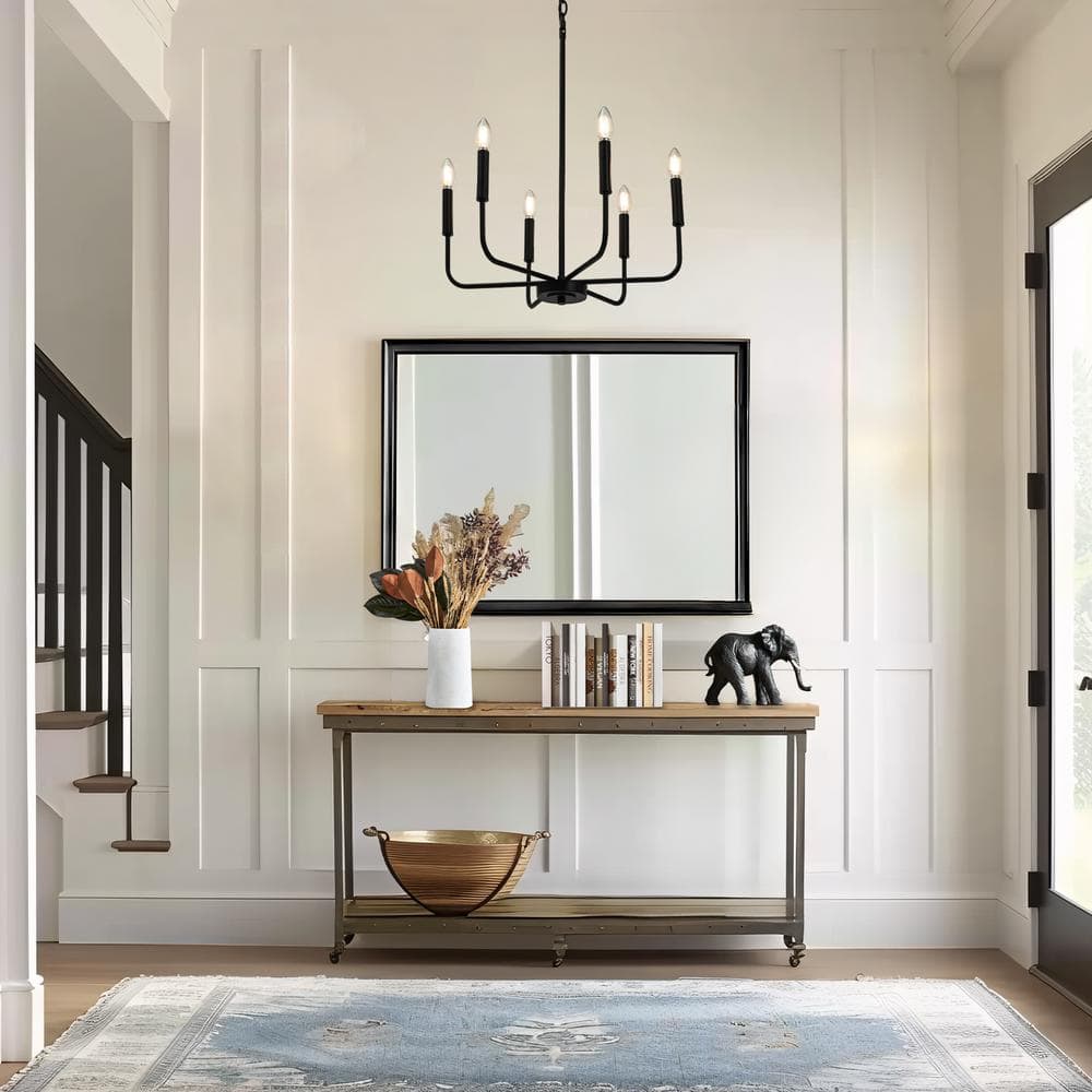 Askrlessi Matte Black 6-Light Adjustable Iron Candle Chandelier
