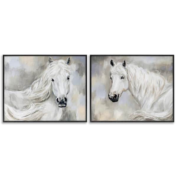 Stupell Industries Charming White Horses by Victoria Barnes 2-Pieces Black Framed Animal Giclee Art Print 24 in. x 30 in.