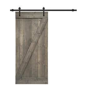 36 in. x 84 in. Z Bar Weather Gray Stained Solid Knotty Pine Wood Interior Sliding Barn Door with Sliding Hardware Kit