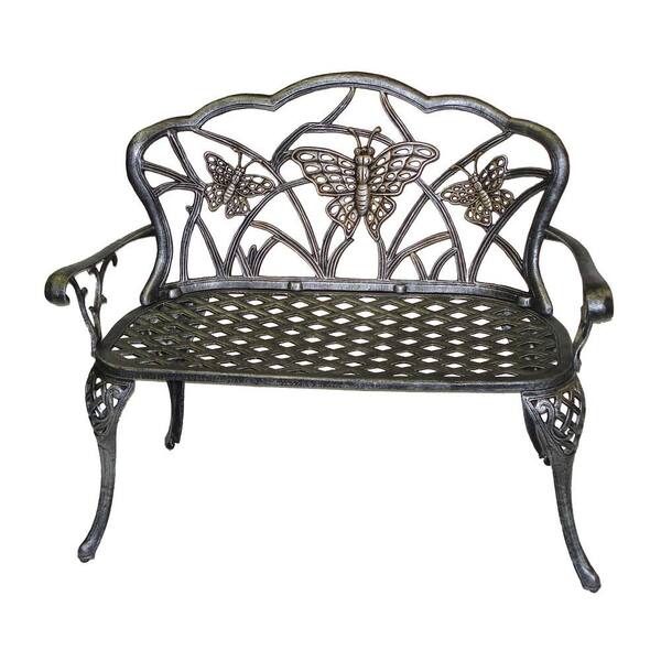 Oakland Living Butterfly Loveseat Patio Bench in Antique Pewter