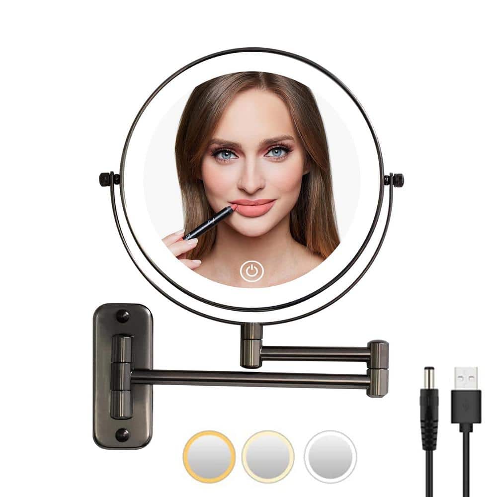 16.8 in. W x 12 in. H Round Magnifying, Lighted Wall Bathroom Makeup