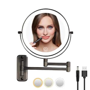 16.8 in. W x 12 in. H Round Magnifying, Lighted Wall Bathroom Makeup Mirror in Grey, 7x