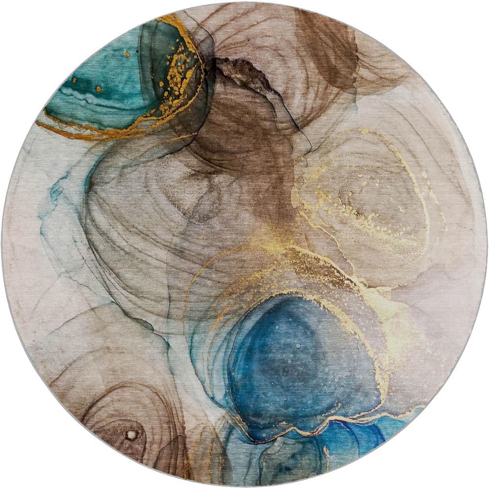 Dream Shag Premium Machine Washable Abstract ADS513 Beige 8 ft. x 8 ft. Round Rug price history on PriceWatchPro