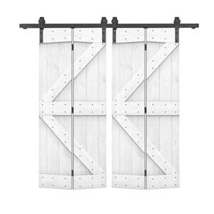 72 in. x 84 in. K Series Solid Core White Stained DIY Wood Double Bi-Fold Barn Doors with Sliding Hardware Kit