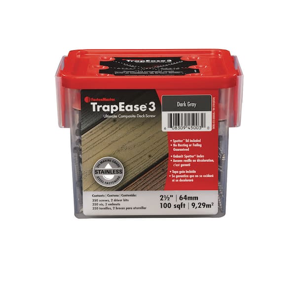 Trap Ease 3-Stainless 2.5 in. Torx Trim Head Composite Deck Screw-350-Pieces Box Dark Gray ASTM