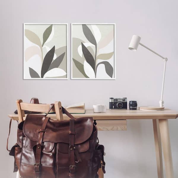 Neutral Leaf Shapes by June Erica Vess 2 Piece White Framed Nature Giclee Art Print 20 in. x 16 in.