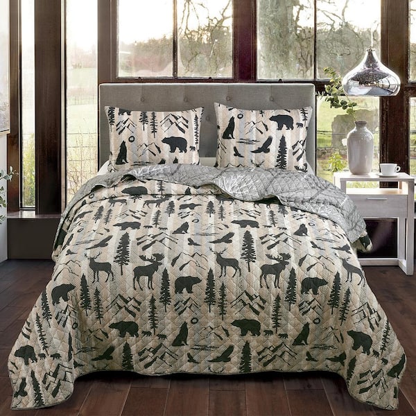 DONNA SHARP Forest Weave Beige Microfiber King Quilt Set (3-Piece