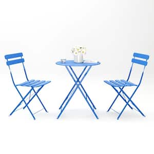 3-Piece Patio Metal Outdoor Bistro Set with Cushions for Patios, Balcony, Backyards, Porches, Gardens, Poolside, Blue