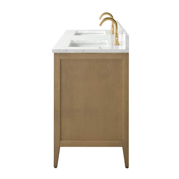 72 in. W x 22 in. D x 34 in. H Double-Sink Bathroom Vanity in Natural Oak with Engineered Marble Top in Arabescato White