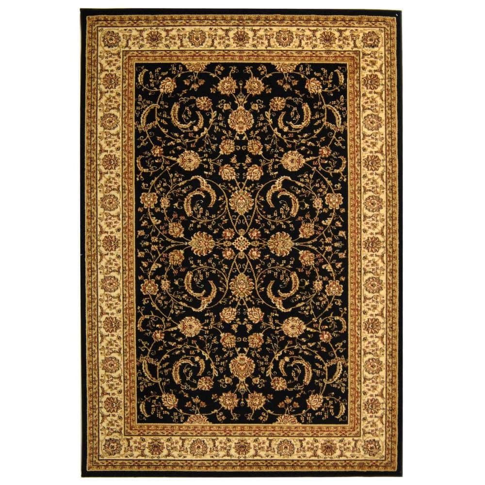 Black Floral Synthetic 6' x 9' Rectangular Area Rug