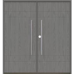 SUMMIT Modern Faux Pivot 72 in. x 80 in. Right-Active/Inswing Malibu Grey Stain Double Fiberglass Prehung Front Door