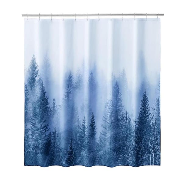 Unbranded Misty Forest Nature Woodland Shower Curtain Set with Metal Hooks 72x72 in Decorative Pine Tree Fog Magic Bath Polyester