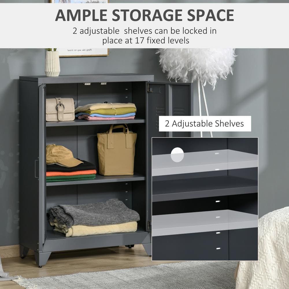 Industrial Grey Steel Office Storage Cabinet with Adjustable Shelving
