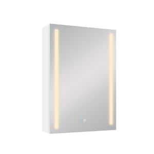 20 in. W x 30 in. H White Rectangular LED Lighted Aluminum Medicine Cabinet with Mirror Left Open