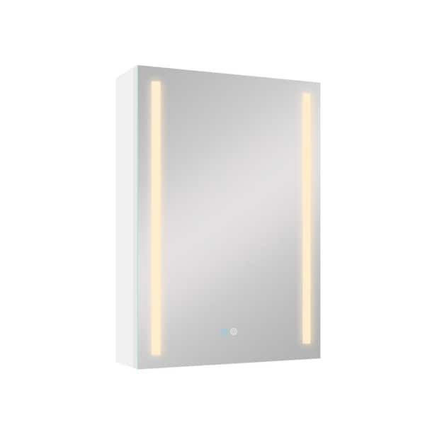 Unbranded 20 in. W x 30 in. H White Rectangular LED Lighted Aluminum Medicine Cabinet with Mirror Left Open