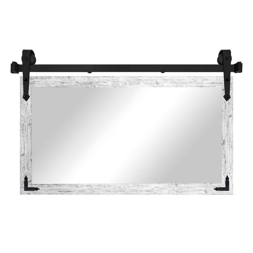 33 in. W x 56 in. H Barnwood White Mirror with Steel Barn Door Track and Decorative Metal Corner Brackets price history on PriceWatchPro