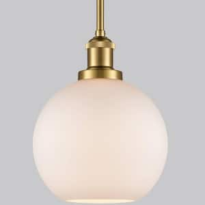 60 Watt 1 Light Gold Finished Shaded Pendant Light with Milk glass Glass Shade and No Bulbs Included