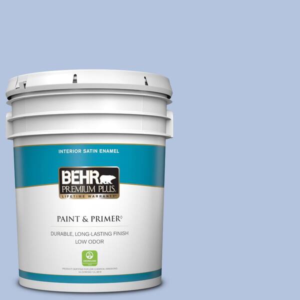 BEHR PREMIUM PLUS 5 gal. #600C-3 Periwinkle Bud Satin Enamel Low Odor Interior Paint & Primer