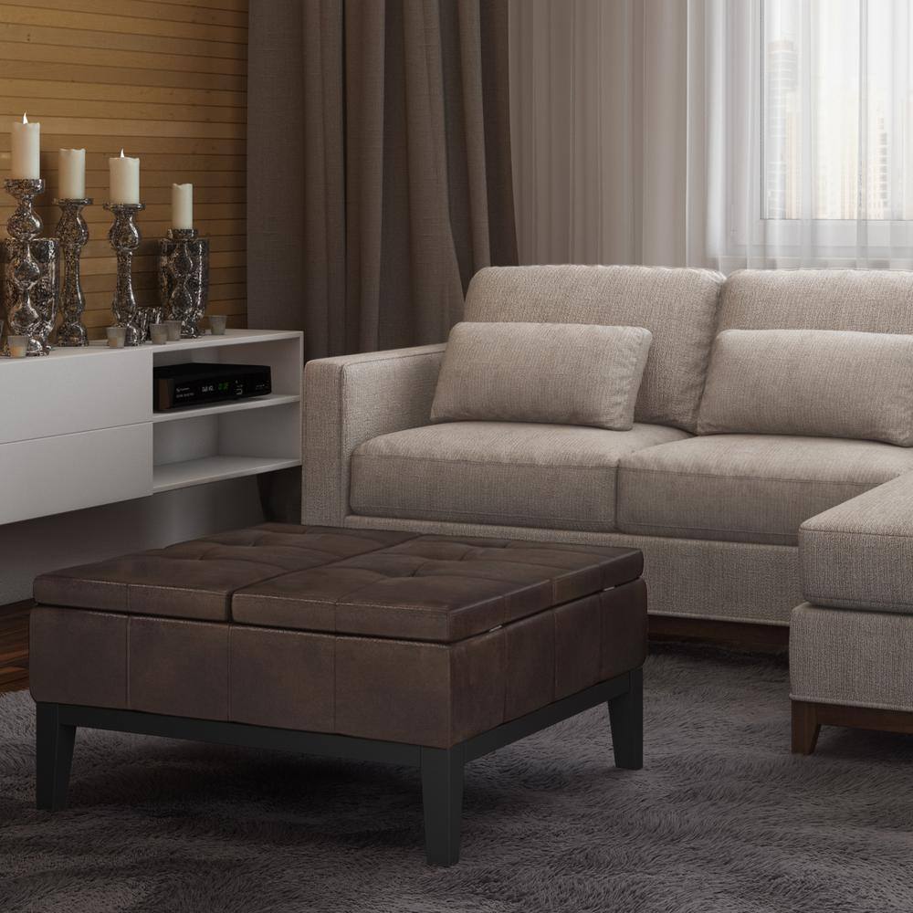 Dover 36" Distressed Brown Faux Leather Tufted Coffee Table Ottoman