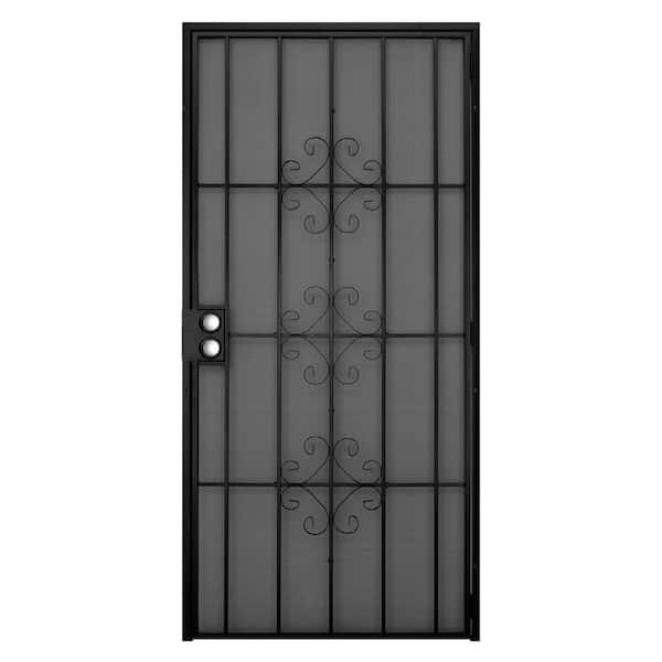 Unique Home Designs 36 in. x 80 in. Del Flor Black Surface Mount Outswing Steel Security Door with Expanded Metal Screen