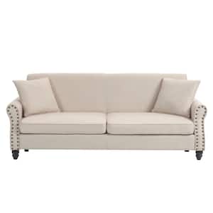 73.3 in. Beige Linen Upholstered Rolled Arm 2-Seater Loveseat Sofa with Wood Legs