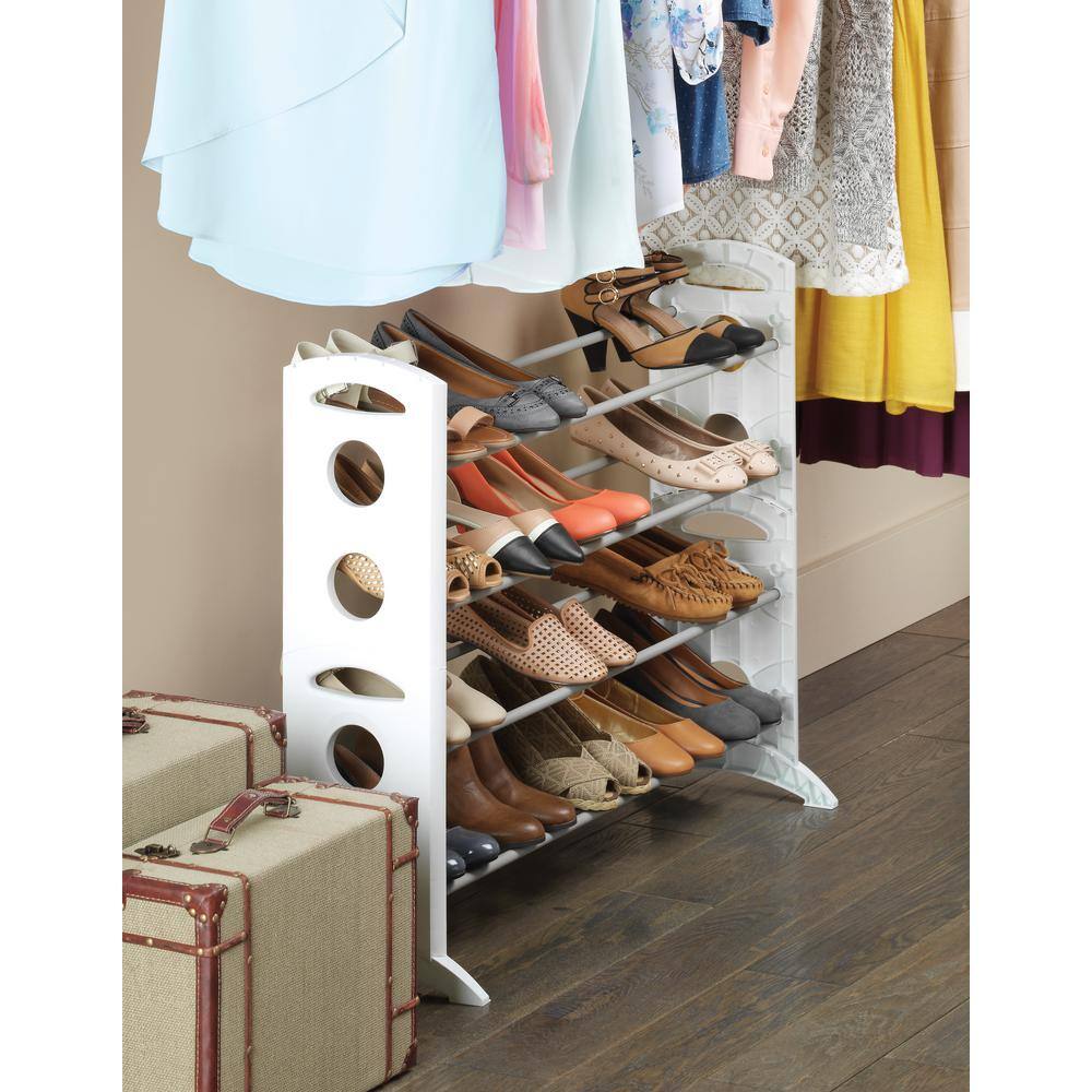 Whitmor 4-Tier Silver and White Metal and Plastic Shoe Rack