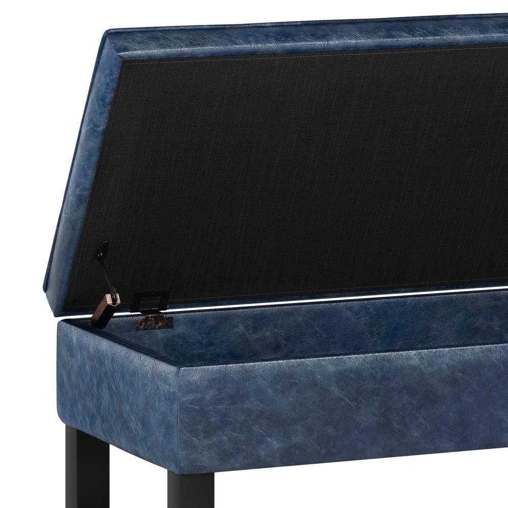 Denim Blue Faux Leather Tufted Ottoman Bench with Open Storage