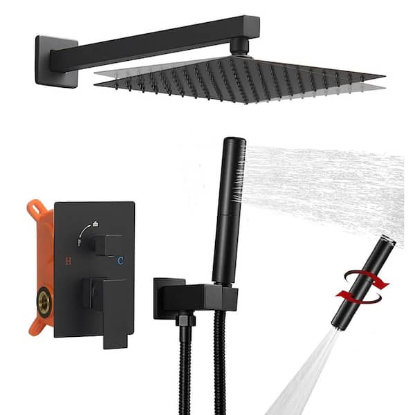 Single Handle 3-Spray Shower Faucet 2.5 GPM with Adjustable Flow Rate in Matte Black