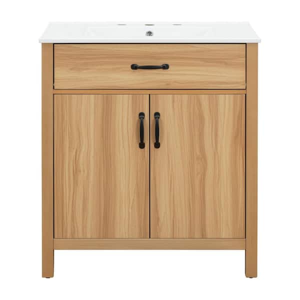 LuckByte 36 in. Yellow Wood Rectangle Vessel Sink Bathroom Vanity
