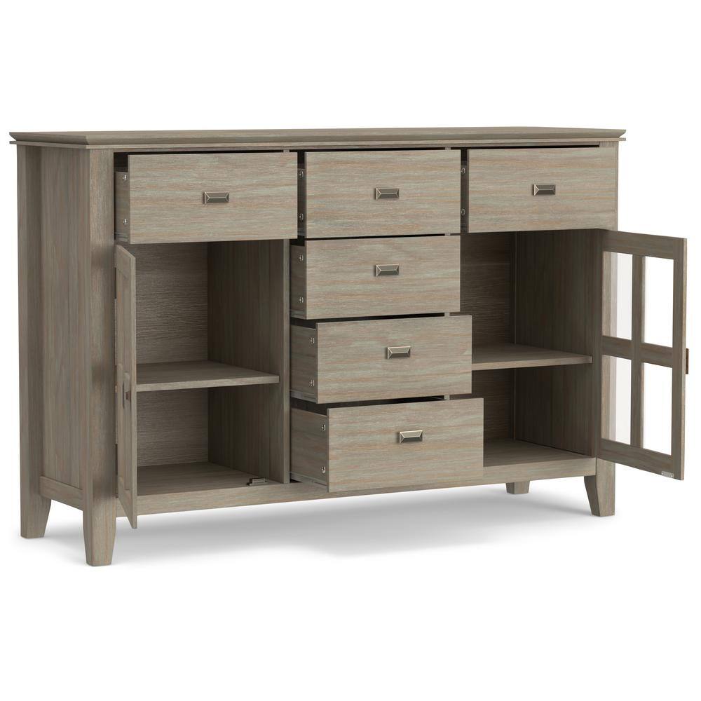 Distressed Gray Pine Sideboard Buffet with Antique Bronze Handles