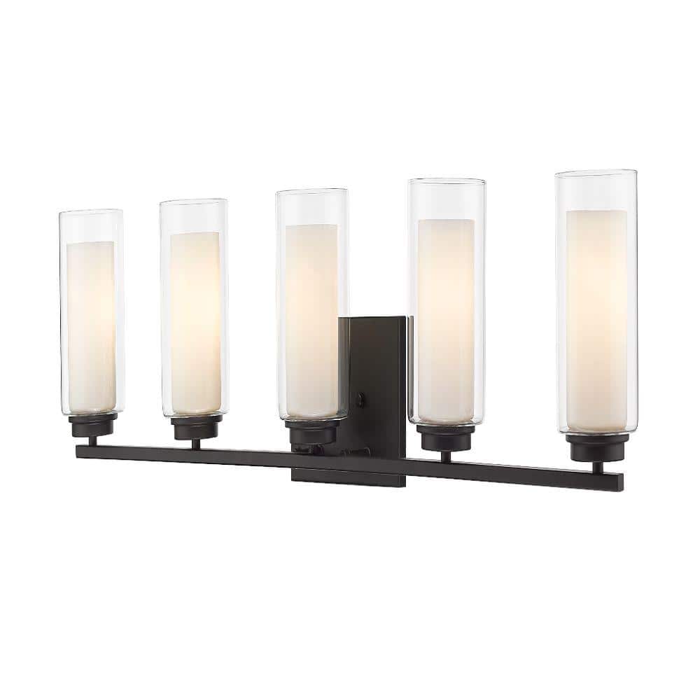 Matte Black 5-Light Cylinder Glass Vanity Light