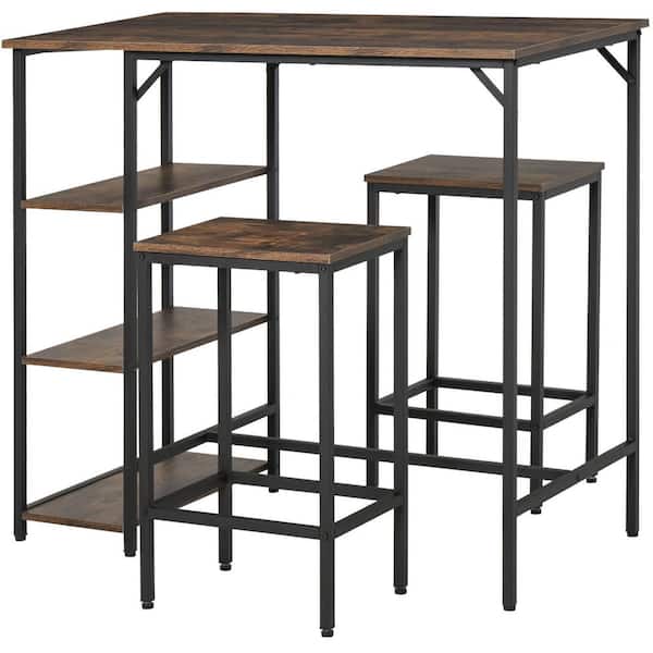 HOMCOM 3-Piece Black Bar Height Dining Table Set with Rustic Design