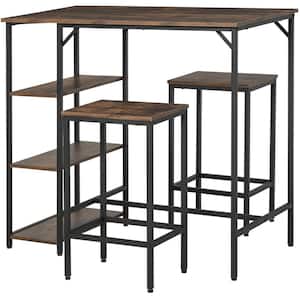 3-Piece Black Bar Height Dining Table Set with Rustic Design