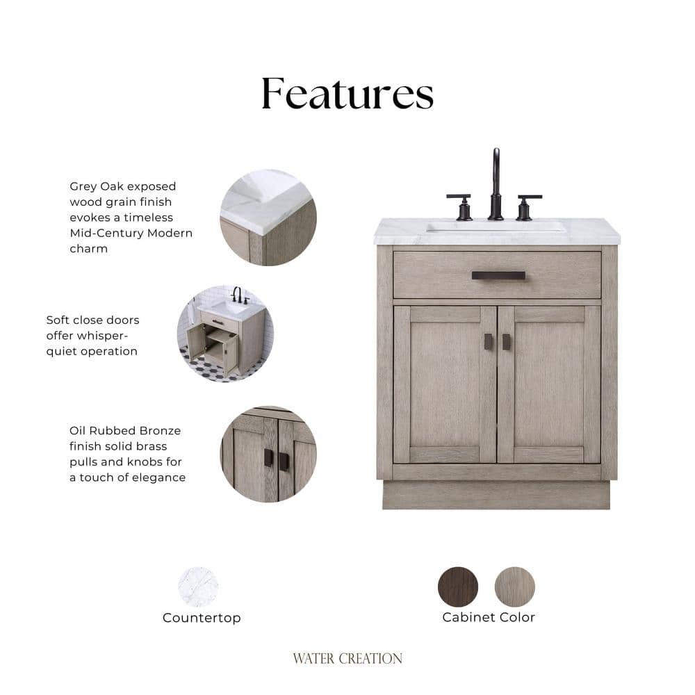 Chestnut 30'' Grey Oak Single Sink Bathroom Vanity with Bronze Hardware