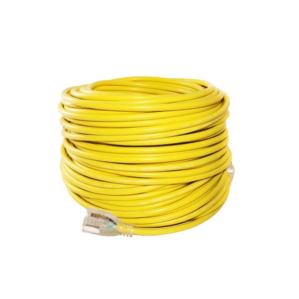 200 ft Extension Cord 16/3 SJTW with Lighted end Outdoor Heavy Duty Extra Durability 10 AMP 125 Volts 1250 Watts by LifeSupplyUSA Yellow Indoor