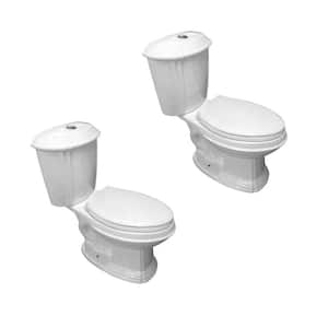 White Porcelain Elongated Push Button Dual Flush Two Piece Toilet with Seat Pack of 2