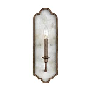 Spruce 5.5 in. W Decorative Distressed White Wood Traditional Metal Wall Sconce Light with Weathered Iron Bronze Accents