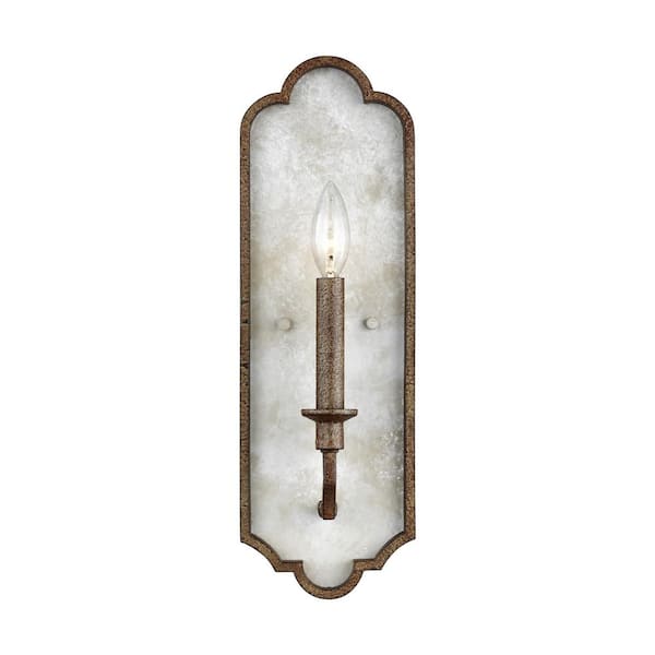 Generation Lighting Spruce 5.5 in. W Decorative Distressed White Wood Traditional Metal Wall Sconce Light with Weathered Iron Bronze Accents