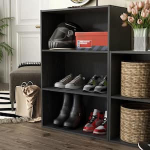 Quincy 35.27 in. Tall Stackable Black Engineered wood 3-Shelf Modern Modular Bookcase