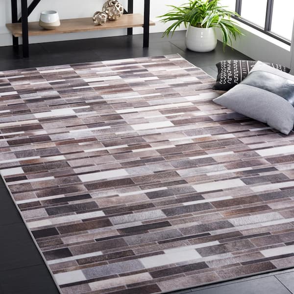 Faux Hide Ivory/Gray Doormat 3 ft. x 5 ft. Machine Washable Plaid Area Rug