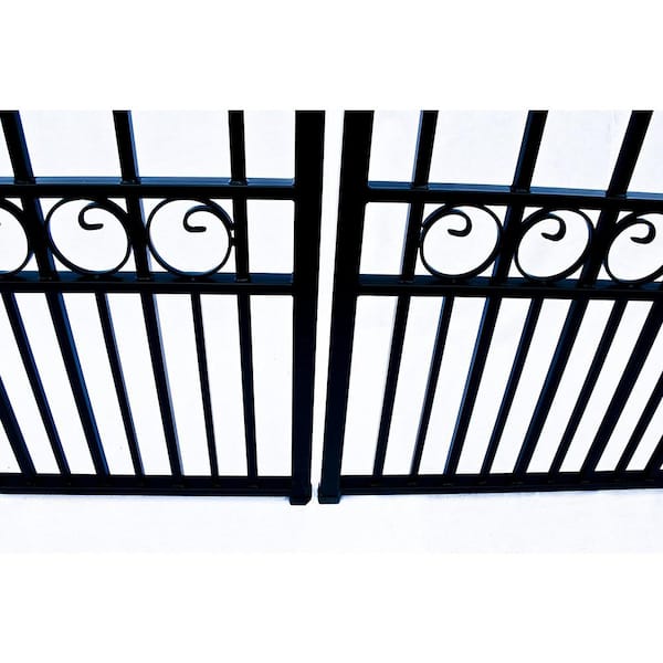 Aleko Manhattan Style 12 Ft X 6 Ft Black Steel Dual Swing Driveway Fence Gate Dg12mosd Hd The Home Depot