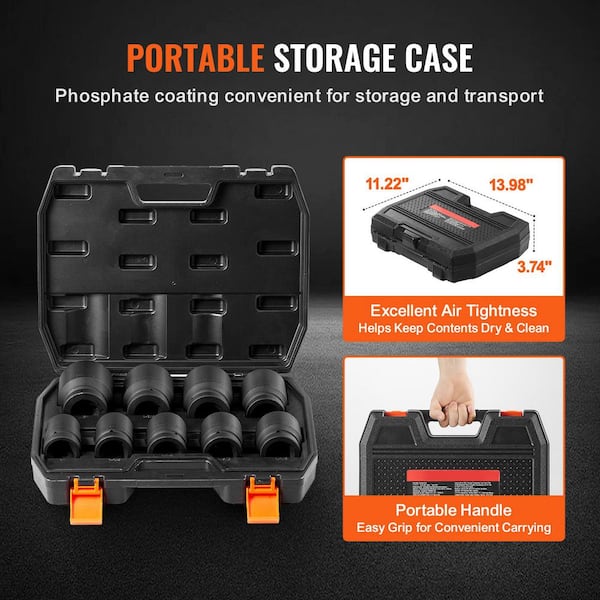 SKYSHALO Axle Nut Impact Socket Set, 1 in. Drive 6-Point 9-Piece