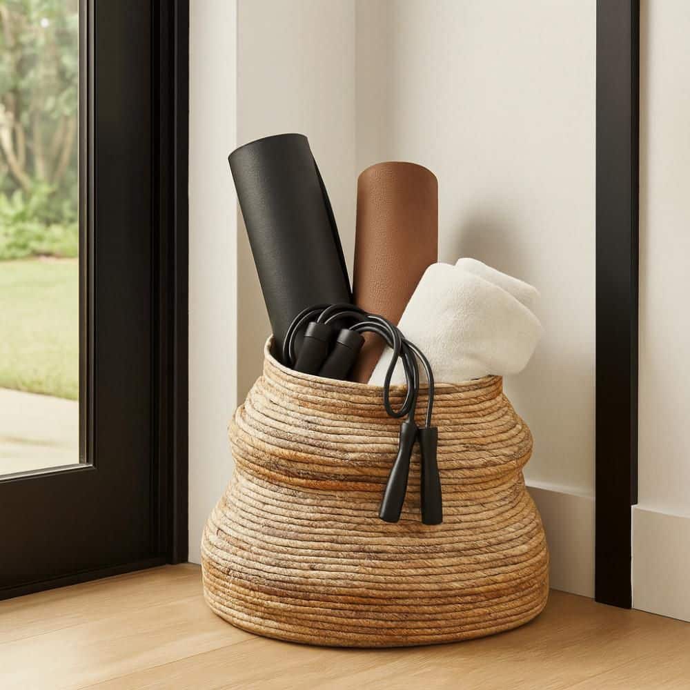 15 in. Brown/Tan Wicker Curvy Banana Leaf Decorative Vase price history on PriceWatchPro