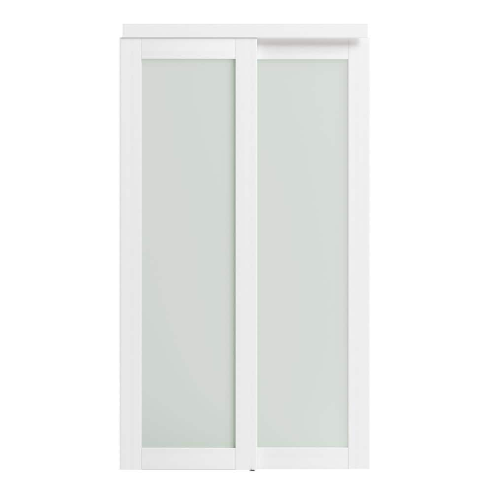 48 in. x 80 in. MDF, White Double Frosted 1 Panel Glass Sliding Door with All Hardware -  TENONER, CLOSET-ygms48