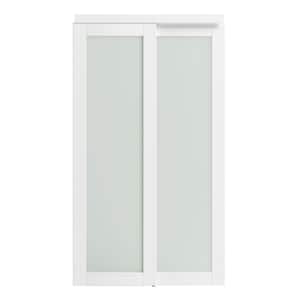 48 in. x 80 in. MDF, White Double Frosted 1 Panel Glass Sliding Door with All Hardware