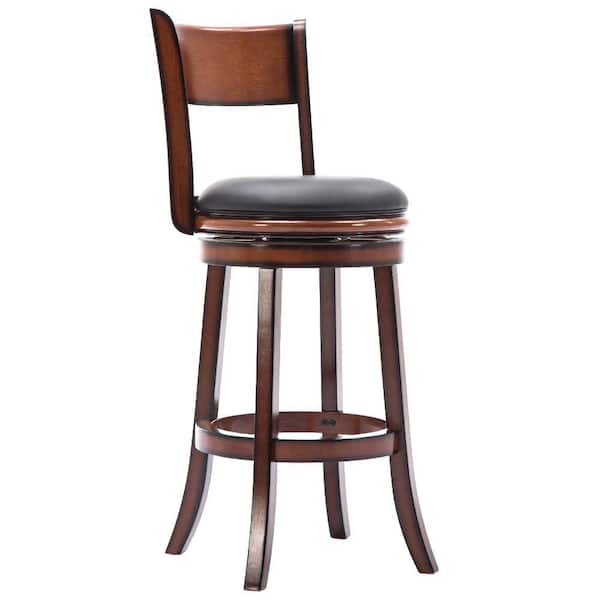 Benjara Pal 43.5 in. Brown Solid Wood Swivel Bar Stool with Rich Bonded Leather