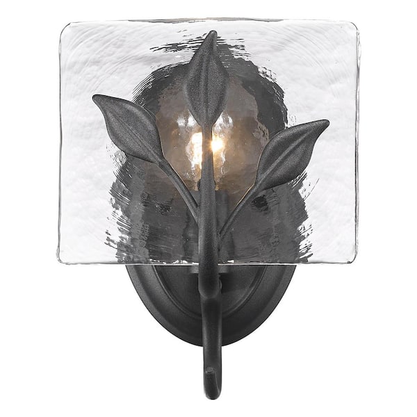 Calla 1-Light Vanity Light in Natural Black with Hammered Water Glass