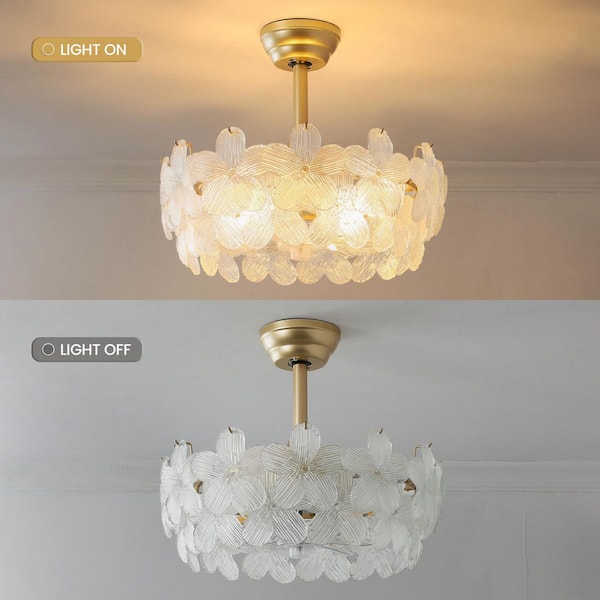 KAISITE 19 in. Indoor Modern Enclosed Crystal Flower Gold