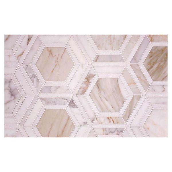 Serena 11 in. x 13 in. Polished White Gray Calacatta Gold, Thassos Mosaic Wall and Floor Tile (5.4 sq ft/case)-5 Pack